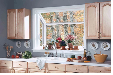 Kitchen garden window with plants
